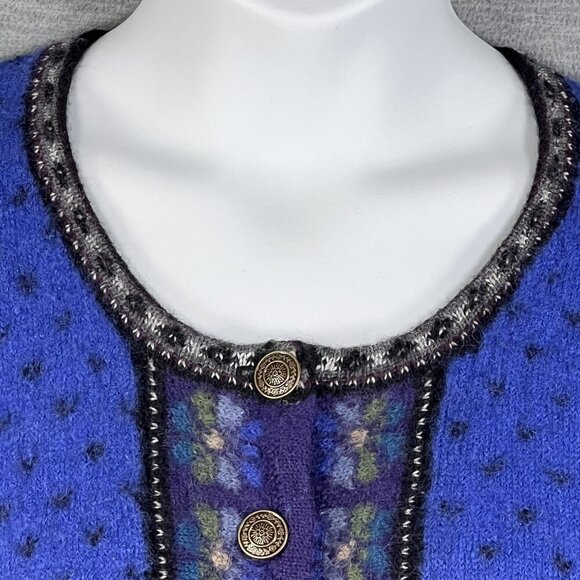 VTG Tally-Ho Womens XL Boiled Wool Cardigan Sweater Decorative Buttons Fair Isle - Picture 4 of 16